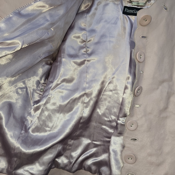 Pamela McCoy Blush Pink Leather Button Up Jacket With Lace Style Cut Outs - Picture 6 of 7